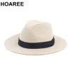 Hoaree Vintage Panama Hat Men Straw Fedora Male Sun Sun Sun Sun Sun Hat Women Summer Beach British Style Chazz Trilby Cap Sombrero 240514