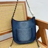 7A Designer Bag Denim Material with Bleached Finish and Gold-tone Hardware Women's Single Shoulder Bag with Chain