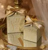 Brocada de presente 10pcs Caixa de doces de casamento Caixas de papel de chocolate com fitas Bolsa de embalagem de glitter Favor requintado para convidados