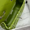 24C Womens Designer Shimmer Glitter Green Sequins Shoulder Bags Classic Mini Flap Quilted Silver Hardware Matelasse Chain Crossbody Handbag Sacoche Purse 21x13CM