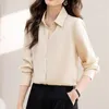 女性用ブラウス女性シンプルなスタイルのソリッドサテンシャツ長袖ヴィンテージオフィスワークホワイトブラウストップ
