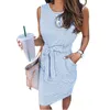 Summer Dress Womens Dresses Party Dresses For Women Polyester Cotton Rands Knälängd En linje snörning Mitt midja Preppy Style S 2xl T Shirt Dress Vestido de Mujer