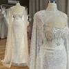 Gorgeous Mermaid Wedding Dresses Pearls Sequins High Neck Bridal Gowns with Cape Sleeve Custom Made Bride Dress Vestidos De Novia