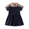 Summer Baby Girls Princess Dresses Cotton Kids Short Sleeve Plaid Dress Girl Turn-Down Collar Dress Children Skirt 3M-24M
