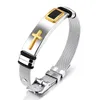 Men Bracelets Correntes manuais Bracelet Moda Moda de aço inoxidável Cadeia de relógio para homens Cross Bracelet Gold Silver Black