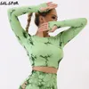 Aktiva skjortor Salspor Hollow Tie Dye Sports Top Women Seamless Yoga Shirt Gym Workout Tee Activewear