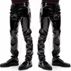 Mężczyźni Faux skórzane spodnie PVC Spodnie długie błyszczące klub noszenie punka gotycka czarna szczupła fit spodne