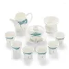 Teaware set China White Hand Painted Ceramic Tea Set Office Mutton Fat Jade Porcelain Teapot Lid Bowl Teacup Gift