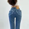 Jeans femininos High TVVovvin Girl Spicy Garota elástica Slim Ragged Pocket Small Foot Feminino Bolsa Hip Sexy Lápis Calças XPEF