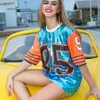 Casual Dresses Women Loose 85 Numbers Sequin T Shirt Dress Mini Hip-Hop Lång överdimensionerad pärlor Cheerleaders Dance Performance Tops