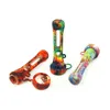 Silicone Glass One Hitter Smoking Pipes Color Water Tranfer Printed Pattern Herb Tobacco With Keychain Hole Hand Pipe and Silicone Protection Cap Lid