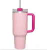 Розовый фламинго 40 унций гаситель H2.0 Coffee Mugs Cups Cups Outdoor Camping Traving Car Cup Cup Tumblers Cups с силиконовой ручкой в День святого Валентина 0514