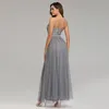 Banquet Evening Dress Designer's Classic New Bead Mesh Large Hem Spliced Strap Banquet Dress