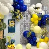 Decoração de festa 143pcs Balões de látex amarelo e branco azul para o aniversário de aniversário de aniversário das decorações do dia das mães