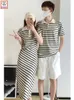 Robes décontractées assorties couple tenues de vêtements masculins femelles vacances Valentin de Noël filles mignonnes coton mélange t-shirt rayé