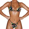 Apresenta de banho feminina Sexy Cartoon Flamingo Biquíni Conjunto de tanga de tanga de tanga Push up up Beach Bikinis feminino da praia