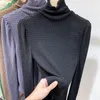 Женские полосы черные сексуальные женские блузки стройные колготки сетчатый свитер высокий шею с длинной рубашкой скинни-блуз
