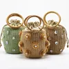 2023 Handmade Crystal Embellished Straw Bag Bucket Bags Lady Travel Purses Handbags sac en paille femme 240509