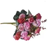 Fleurs décoratives 21 têtes de fleur de rose artificielle Simulation Bouquet de mariage Bridal Wedding Party Fake Floral Decor Purple