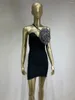 Runway Dresses Women Strapless Backless Stretch Rhinestone Flower Black Bandage Short Dress Elegant Celebrity Nightclub Prom Evening Party