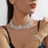 Choker Fashion Neckchain Necklace Amazon Selling Jewelry Full Diamond Claw Chain Bracelet Ear Studs Neckband Three Piece Set