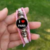 I Love PARIS Pink Bracelet 2024 France Flag Glass Photo Handmade Leather Bangles For Women Girl
