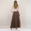 Nouveau tempérament de l'automne élégant long français, couleur unie, jupe à gâteau en maille haute taille, demi-jupe moelleuse pour les femmes F51447