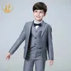 Ensembles de vêtements Nimble Spring Automne Formal Boy Suit pour les mariages pour enfants Party Hosts Vêtements en gros 3PCS / Set Pioneer Gest Pants T240513