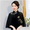 Ubranie etniczne 2023 Women Veet Shawl Płaszcz Płaszcz Cape Naitonal Flower Hafdery Cheongsam Krótka orientalna starożytna księżniczka dhicu