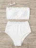 Menas de banho feminina cintura alta biquíni branca tanga de biquíni ruched swimsuit de maiô de 2 peças biquínis biquínis de roupa de praia traje bano bano mujer