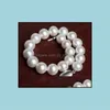 Bärade pärlsträngar armband smycken 8-9mm South Sea White Round Pearl Armband 7,5-8 tum 925 Sier Drop Delivery 2021 NQZUG DHXIJ