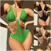 Women'S Swimwear Womens Ring Linked Cut Out One Piece Swimsuit 2023 Sexy Chain Monokini Bathing Suit May Female Solid Bodysuit Drop Dhzul