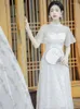 Robes de fête French Retro Young Girls Tempérament haut de gamme White Cheongsam Robe Summer Femme Lace Broidered Mesh Vestidos