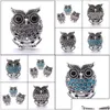 Altri pulsanti a scatto Componente Gioielli Rhinestone Retro Owl Bottoni di snap di metallo da 18 mm Funziona Bracciale Bangle Noosa N0054 Drop dhselle Dhx1i