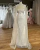 Gorgeous Mermaid Wedding Dresses Pearls Sequins High Neck Bridal Gowns with Cape Sleeve Custom Made Bride Dress Vestidos De Novia