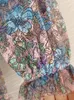 Robes décontractées aeleseen Designer Fashion Fashion Long Party Robe Fomen Women Automne Flower Imprimes de fleur Polds 3D Ruffles Mesh Robe de bal épistée