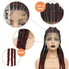 36 Full Lace Frontal Wig Jumbo Knotless Braided Wigs With Baby Hair Synthetic Goddess Locs Braided Wig Black Mix Burgundy Wig 240506