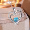 Colliers pendants Collier de coeur de pierre bleu cristal mignon bijoux de mariage vintage pour les femmes cadeaux de la fête des mères