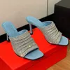 Denim Rhinestone Slippers Designer Sandals Kitten Heels Slippers Crystal Shoes Slide Comfort Top Quality Party Dress Shoe Summer Beach Sandale Outdoor Slipper