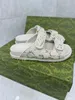 Crystal canvas Velcro strap flat sandals men's and women's rubber soled slippers