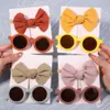 Hårtillbehör 2st/Pack Vintage Kids Summer Bows Pannband Rund Solglasögon Barn Solglasögon Skyddsglasögon Baby Hårtillbehör