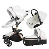 Strollers# Luxe leer 3 In 1 Baby Stroller Two Way Suspension 2 Safety Car Seat pasgeboren Bassinet Baby Carriage PRAM FOLD H240514