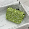 23c Designer Blingbling Green Sequins Classic Mini Flap Cosmetic Case ijdelheid Zakken Silver Chain Crossbody Make -up Fannny Pack Taille Chest Shimmer Glitter Purse 14 cm 14 cm