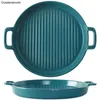 Plates Binaural Baking Dish Round Ceramic Dinner Cake Pans Cheese Tray Dishes Microwave Oven Plate Tableware