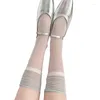 Femmes de chaussettes françaises vintage pointes transparentes sur le mollet pour fille en mailles lâches épisser la fibre de verre