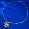 Hängen Wong Rain 925 Sterling Silver Lab Sapphire Gemstone Romantic Flower Pendant Halsband för kvinnors smycken Jubileumsgåvor