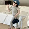 2024 Girls Summer Cotton Clothing Suit Enfants T-shirt à manches courtes Pantalons 2pcs Set Baby Fashion Stripe Tripe