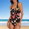 女性用水着抽象プリント水着バレンタインデイワンピースプッシュアップモノキニセクシークロスバックスイムスーツレディースビーチの衣装