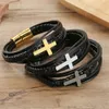 2024 Charme Schmuck handgefertigte Gewebekreuzmänner Vintage Manschette Leder Magnet Armband Pulsera Hombre