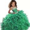 Emerald Green Girls Pageant Dress Ball Gown Long Turquoise Organza Crystals Ruffled Flower Girls Birthday Party Dresses For Junior BA79 299u